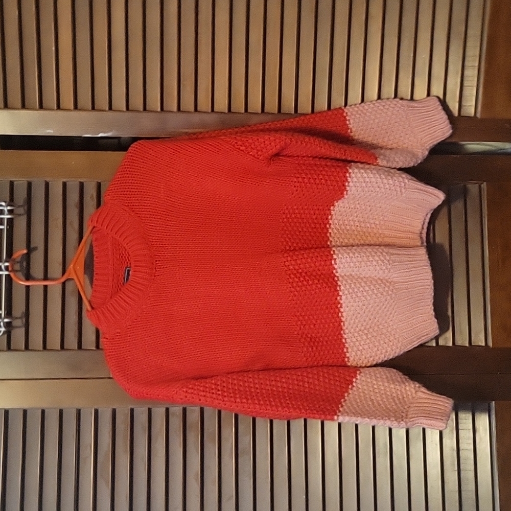 Petite XS Red/Pink Color Block Gap Sweater